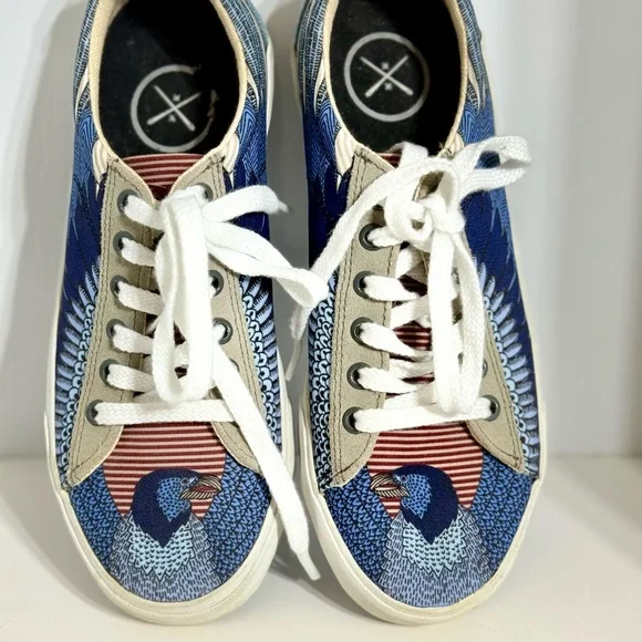 Inkkas Blue and Tan Artistic Sneakers - Picture 3 of 8